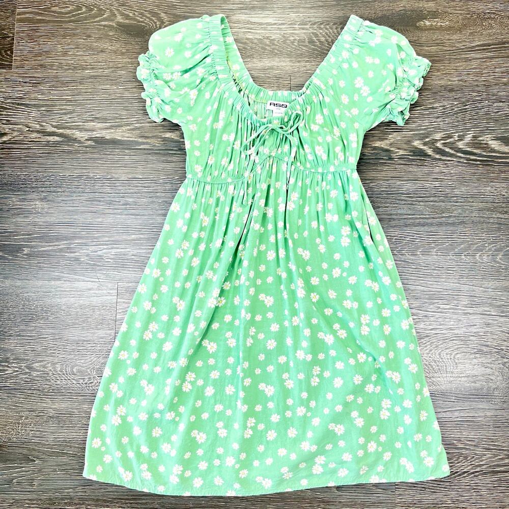 RSQ Womens Babydoll Mini Dress Size Small Green Floral Coquette Fairycore Y2K
